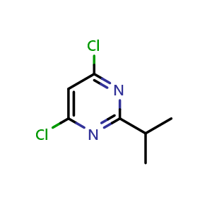 Chemical structure of 4,6-Dichloro-2-(propan-2-yl)pyrimidine , CAS 1850-98-2, AChemBlock X196293