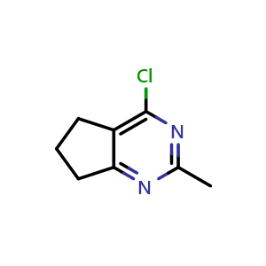 Chemical structure of 4-Chloro-2-methyl-5H,6H,7H-cyclopenta[d]pyrimidine , CAS 118802-40-7, AChemBlock X196313