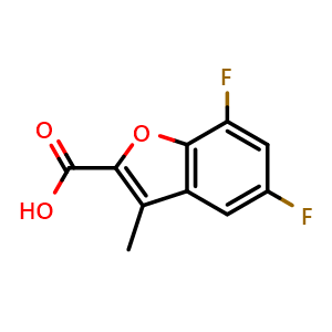Chemical structure of 5,7-Difluoro-3-methyl-1-benzofuran-2-carboxylic acid , CAS 1019111-84-2, AChemBlock X196323