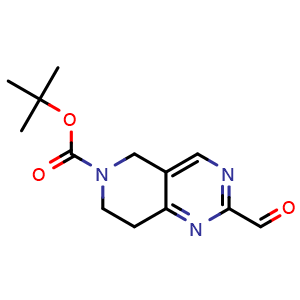 Chemical structure of tert-Butyl 2-formyl-7,8-dihydropyrido[4,3-d]pyrimidine-6(5H)-carboxylate , CAS 601516-17-0, AChemBlock X196389