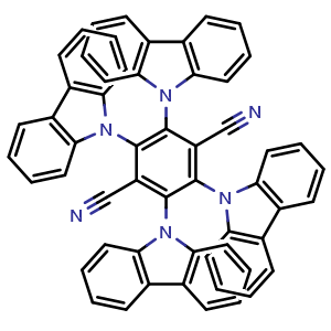 Chemical structure of 2,3,5,6-Tetrakis(carbazol-9-yl)-1,4-dicyanobenzene , CAS 1416881-53-2, AChemBlock X196450