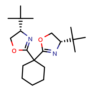 Chemical structure of (4S,4'S)-2,2'-Cyclohexylidenebis[4-tert-butyl-4,5-dihydrooxazole] , CAS 298693-04-6, AChemBlock X196470
