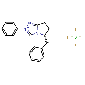 Chemical structure of (R)-5-Benzyl-2-phenyl-6,7-dihydro-5H-pyrrolo[2,1-c][1,2,4]triazol-2-ium tetrafluoroborate , CAS 463326-92-3, AChemBlock X196518