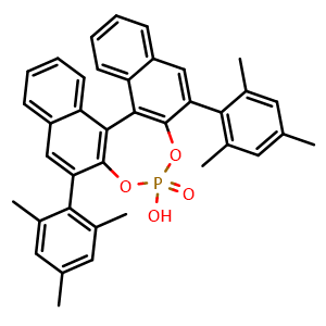 Chemical structure of (11bR)-4-Hydroxy-2,6-bis(2,4,6-trimethylphenyl)-4-oxide-dinaphtho[2,1-d:1',2'-f][1,3,2]dioxaphosphepin , CAS 695162-87-9, AChemBlock X196525