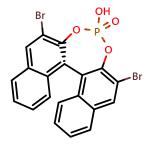 Chemical structure of (R)-2,6-Dibromo-4-hydroxydinaphtho[2,1-d:1',2'-f][1,3,2]dioxaphosphepine 4-oxide , CAS 861909-33-3, AChemBlock X196538