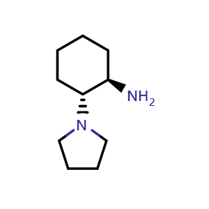 Chemical structure of (1R,2R)-2-(1-Pyrrolidinyl)cyclohexanamine , CAS 885677-92-9, AChemBlock X196540