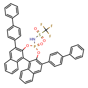 Chemical structure of N-[(11bR)-2,6-Bis([1,1'-biphenyl]-4-yl)-4-oxidodinaphtho[2,1-d:1',2'-f][1,3,2]dioxaphosphepin-4-yl]-1,1,1-trifluoromethanesulfonamide , CAS 1071853-94-5, AChemBlock X196557