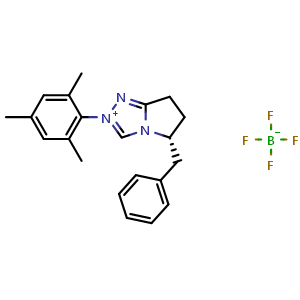 Chemical structure of (R)-5-Benzyl-2-mesityl-6,7-dihydro-5H-pyrrolo[2,1-c][1,2,4]triazol-2-ium tetrafluoroborate , CAS 1469801-67-9, AChemBlock X196565