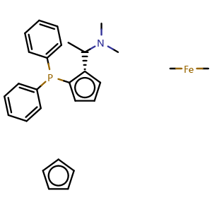 Chemical structure of (2S)-1-[(1R)-1-(Dimethylamino)ethyl]-2-(diphenylphosphino)ferrocene , CAS 74311-54-9, AChemBlock X196567