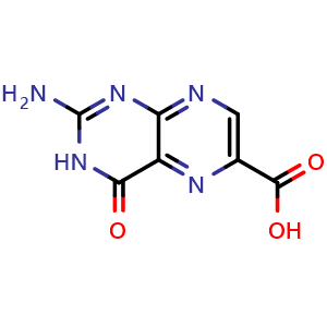 Chemical structure of 2-Amino-4-oxo-3,4-dihydropteridine-6-carboxylic acid , CAS 948-60-7, AChemBlock X196577