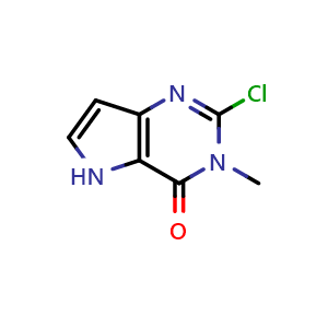 Chemical structure of 2-Chloro-3-methyl-3,5-dihydro-4H-pyrrolo[3,2-d]pyrimidin-4-one , CAS 2351929-82-1, AChemBlock X196580