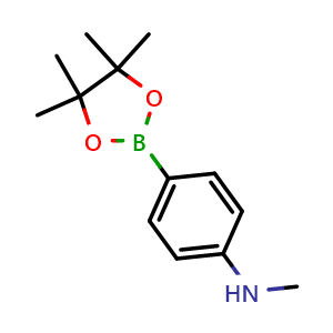 Chemical structure of N-Methyl-4-(4,4,5,5-tetramethyl-1,3,2-dioxaborolan-2-yl)aniline , CAS 845870-55-5, AChemBlock X196665