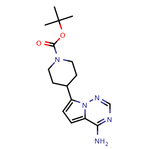 Chemical structure of tert-Butyl 4-(4-aminopyrrolo[2,1-f][1,2,4]triazin-7-yl)piperidine-1-carboxylate , CAS 937048-06-1, AChemBlock X196667