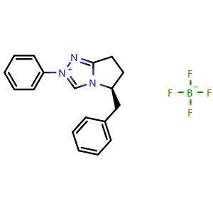 Chemical structure of (S)-5-Benzyl-2-phenyl-6,7-dihydro-5H-pyrrolo[2,1-c][1,2,4]triazol-2-ium tetrafluoroborate , CAS 960254-94-8, AChemBlock X196699