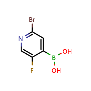 Chemical structure of (2-Bromo-5-fluoropyridin-4-yl)boronic acid , CAS 1072951-43-9, AChemBlock X196775