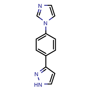 Chemical structure of 3-(4-(1H-Imidazol-1-yl)phenyl)-1H-pyrazole , CAS 321385-58-4, AChemBlock X196836