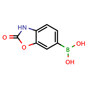 Chemical structure of (2-Oxo-2,3-dihydrobenzo[d]oxazol-6-yl)boronic acid , CAS 1016644-38-4, AChemBlock X196900
