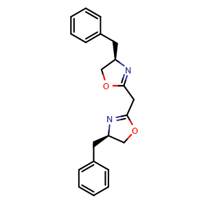 Chemical structure of (4R,4'R)-2,2'-Methylenebis[4,5-dihydro-4-(phenylmethyl)oxazole] , CAS 1646862-39-6, AChemBlock X196917