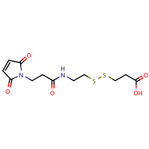 Chemical structure of Mal-NH-ethyl-SS-propionic acid , CAS 2128735-24-8, AChemBlock X196960