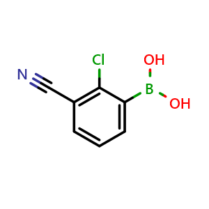 Chemical structure of (2-Chloro-3-cyanophenyl)boronic acid , CAS 2172654-66-7, AChemBlock X197023