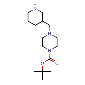 Chemical structure of tert-Butyl 4-(piperidin-3-ylmethyl)piperazine-1-carboxylate , CAS 1211569-09-3, AChemBlock X197042