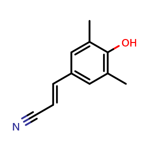 Chemical structure of (E)-3-(4-Hydroxy-3,5-dimethylphenyl)acrylonitrile , CAS 1234662-01-1, AChemBlock X197082