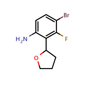 Chemical structure of 4-Bromo-3-fluoro-2-(tetrahydrofuran-2-yl)aniline , CAS 1384984-25-1, AChemBlock X197092
