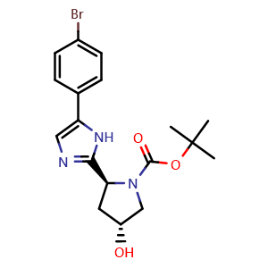 Chemical structure of tert-Butyl (2S,4R)-2-(5-(4-bromophenyl)-1H-imidazol-2-yl)-4-hydroxypyrrolidine-1-carboxylate , CAS 1007882-06-5, AChemBlock X197137