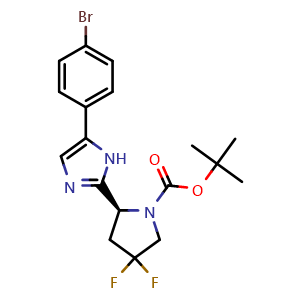 Chemical structure of tert-Butyl (S)-2-(5-(4-bromophenyl)-1H-imidazol-2-yl)-4,4-difluoropyrrolidine-1-carboxylate , CAS 1007882-05-4, AChemBlock X197138