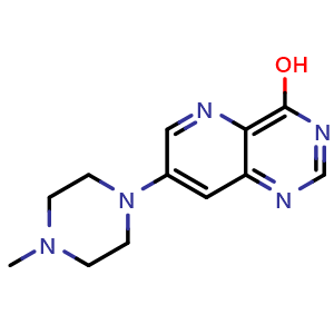 Chemical structure of 7-(4-Methylpiperazin-1-yl)pyrido[3,2-d]pyrimidin-4-ol , CAS 2460749-34-0, AChemBlock X197140