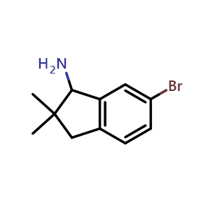 Chemical structure of 6-Bromo-2,2-dimethyl-2,3-dihydro-1H-inden-1-amine , CAS 165730-13-2, AChemBlock X197142