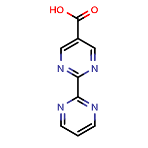 Chemical structure of 2-(Pyrimidin-2-yl)pyrimidine-5-carboxylic acid , CAS 933191-25-4, AChemBlock X197198