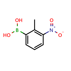 Chemical structure of (2-Methyl-3-nitrophenyl)boronic acid , CAS 1072945-60-8, AChemBlock X197311
