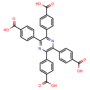 Chemical structure of 4,4',4'',4'''-(Pyrazine-2,3,5,6-tetrayl)tetrabenzoic acid , CAS 2089016-10-2, AChemBlock X197329