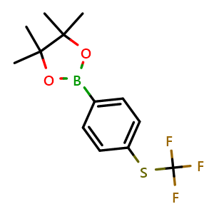Chemical structure of 4,4,5,5-Tetramethyl-2-(4-((trifluoromethyl)thio)phenyl)-1,3,2-dioxaborolane , CAS 1005206-25-6, AChemBlock X197344