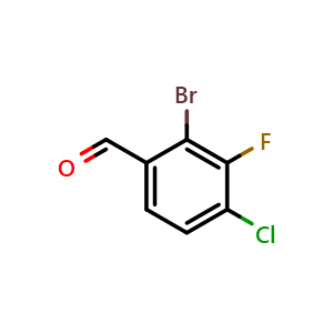 Chemical structure of 2-Bromo-4-chloro-3-fluorobenzaldehyde , CAS 1785320-57-1, AChemBlock X197398
