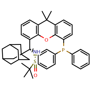 Chemical structure of [S(R)]-N-((1R)-(Adamantan-1-yl)(5-(diphenylphosphanyl)-9,9-dimethyl-9H- xanthen-4-yl)methyl)-2-methyl-2-propanesulfinamide , CAS 2162939-91-3, AChemBlock X197431
