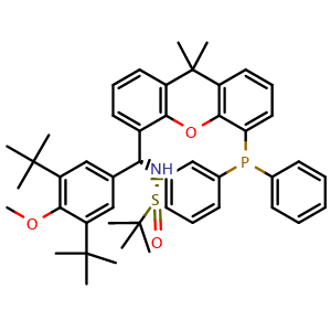 Chemical structure of [S(R)]-N-[(R)-[3,5-Di-tert-butyl-4-methoxyphenyl][5-(diphenylphosphino)-9,9-dimethyl-9H-xanthen-4-yl]methyl]-2-methyl-2-propanesulfinamide , CAS 2565792-43-8, AChemBlock X197433