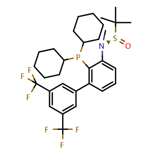 Chemical structure of [S(R)]-N-[(R)-3,5-Bis(trifluoromethyl)phenyl][2-(dicyclohexylphosphanyl)phenyl]-N,2-dimethyl-2-propanesulfinamide , CAS 2565792-86-9, AChemBlock X197442