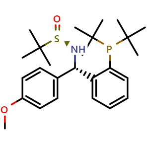 Chemical structure of [S(R)]-N-[(S)-(4-Methoxyphenyl)[2-(di-tert-butylphosphino)phenyl]methyl]-2-methyl-2-propanesulfinamide , CAS 2561513-53-7, AChemBlock X197445