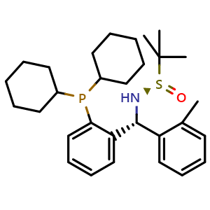 Chemical structure of [S(R)]-N-[(R)-(2-Methylphenyl)[2-(dicyclohexylphosphino)phenyl]methyl]-2-methyl-2-propanesulfinamide , AChemBlock X197454