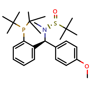 Chemical structure of [S(R)]-N-[(S)-(4-Methoxyphenyl)[2-(di-tert-butylphosphino)phenyl]methyl]-N,2-dimethyl-2-propanesulfinamide , CAS 2561513-54-8, AChemBlock X197458