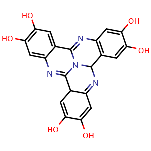 Chemical structure of 4a,14b-Dihydro-4b1,5,10,15-tetraazanaphtho[1,2,3-gh]tetraphene-2,3,7,8,12,13-hexaol , CAS 148494-98-8, AChemBlock X197474