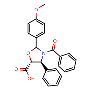 Chemical structure of (4S,5R)-3-Benzoyl-2-(4-methoxyphenyl)-4-phenyloxazolidine-5-carboxylic acid , CAS 949023-16-9, AChemBlock X197526