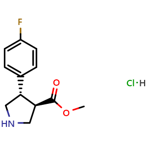 Chemical structure of trans-methyl 4-(4-fluorophenyl)pyrrolidine-3-carboxylate hydrochloride , CAS 1236862-40-0, AChemBlock X197564