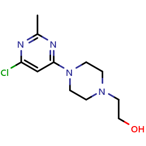 Chemical structure of 2-(4-(6-Chloro-2-methylpyrimidin-4-yl)piperazin-1-yl)ethanol , CAS 127116-19-2, AChemBlock X197590