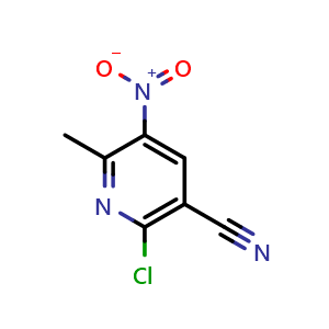 Chemical structure of 2-Chloro-6-methyl-5-nitronicotinonitrile , CAS 26820-34-8, AChemBlock X197665