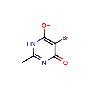 Chemical structure of 5-Bromo-6-hydroxy-2-methylpyrimidin-4(1H)-one , CAS 4722-76-3, AChemBlock X197666