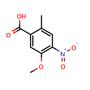 Chemical structure of 5-Methoxy-2-methyl-4-nitrobenzoic acid , CAS 1401423-31-1, AChemBlock X197694