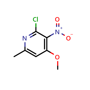 Chemical structure of 2-Chloro-4-methoxy-6-methyl-3-nitropyridine , CAS 179056-94-1, AChemBlock X197698
